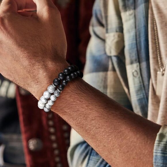 ⚡Rankeef Men 2 Gray Black Tiger Eye 8MM Natural Stone Crystal Beaded Bracelet - Picture 2 of 7
